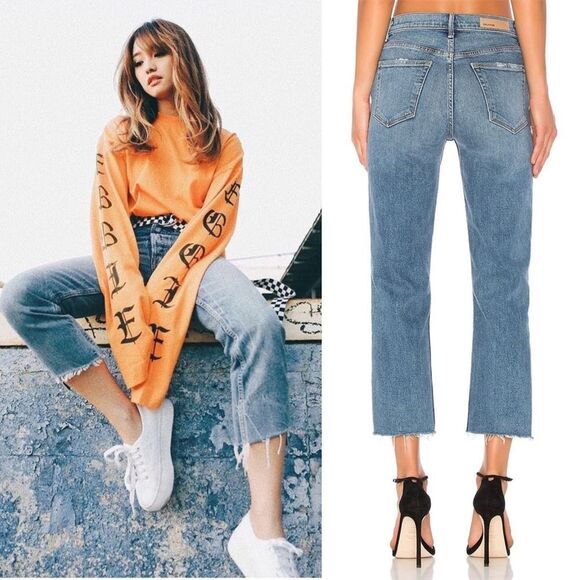 GRLFRND Helena Patchwork Jeans Lean On Me Embroidered Straight Leg Size 26 - Picture 12 of 14